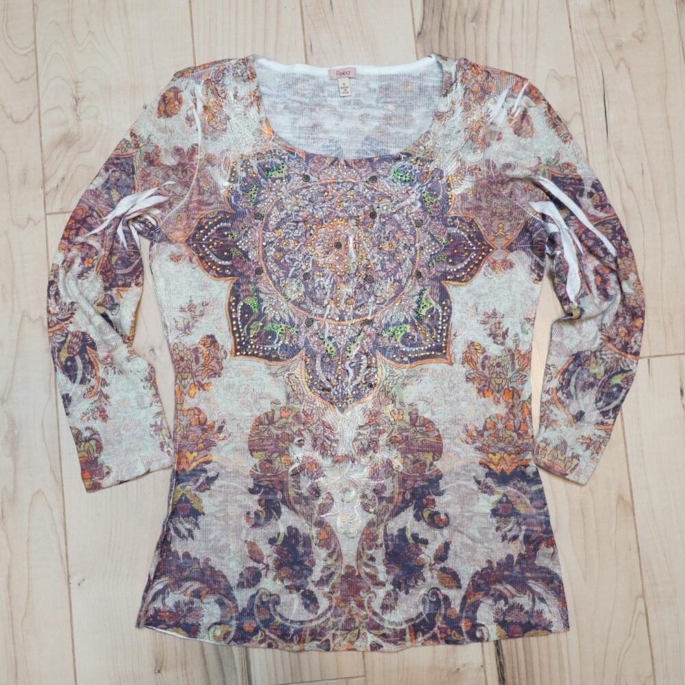 Reba Embellished Boho Top Small Y2K